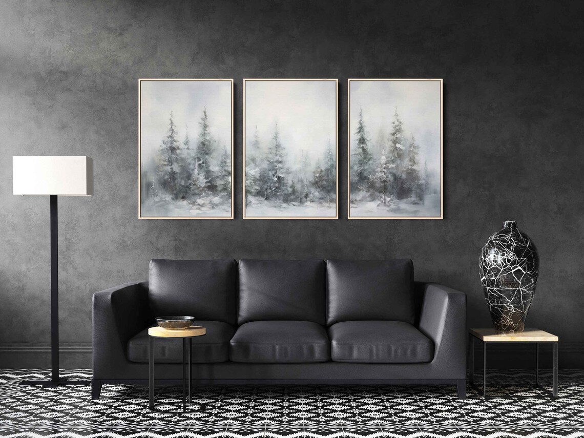 Winter Pine Trees Abstract Triptych, Wall Art Print - Image 4
