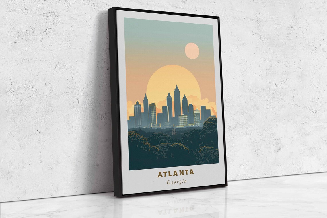 Atlanta Georgia Skyline Sunset Trees Retro City Travel Poster - Image 2