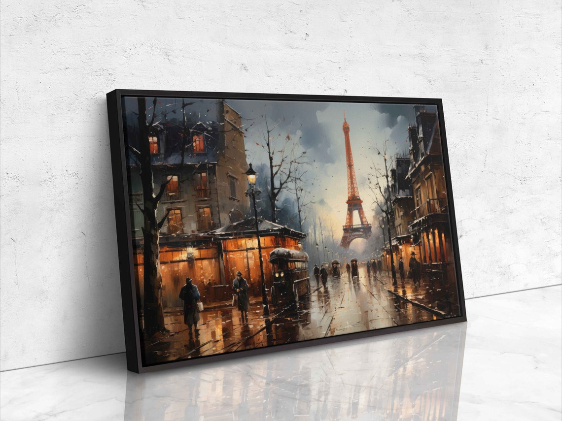 Eiffel Tower Rainy Paris Street Dusk Wet Cobblestones Glow Poster - Image 4
