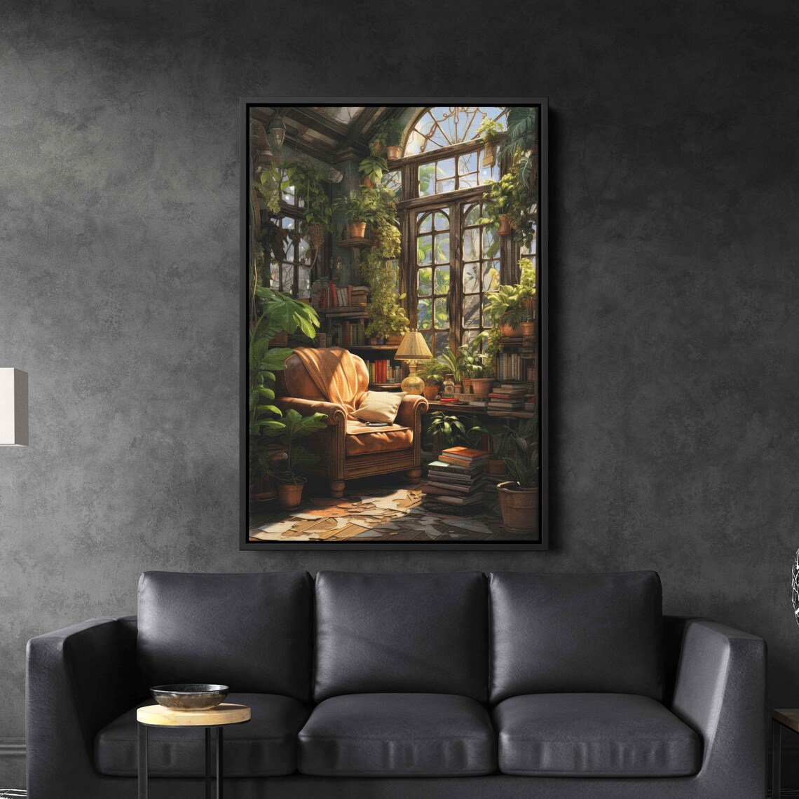 Sunroom Book Nook Leather Chair Plants Reading Corner Book Lover Print - Image 2