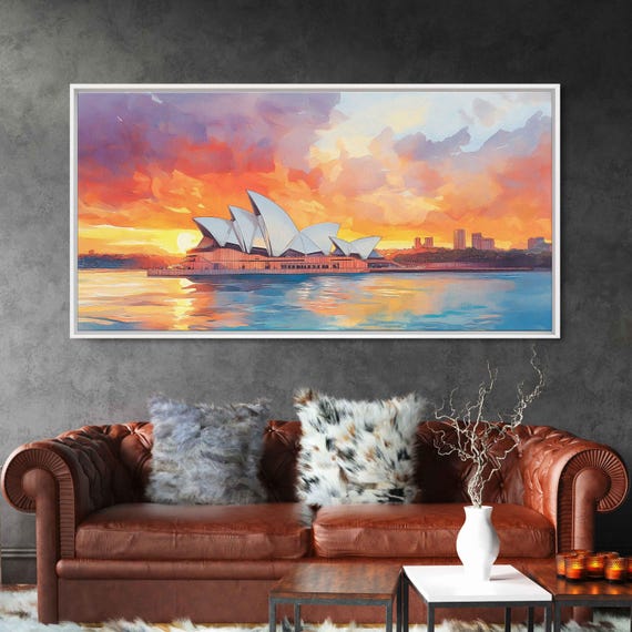 Sydney Opera House Watercolor Sunset Panorama