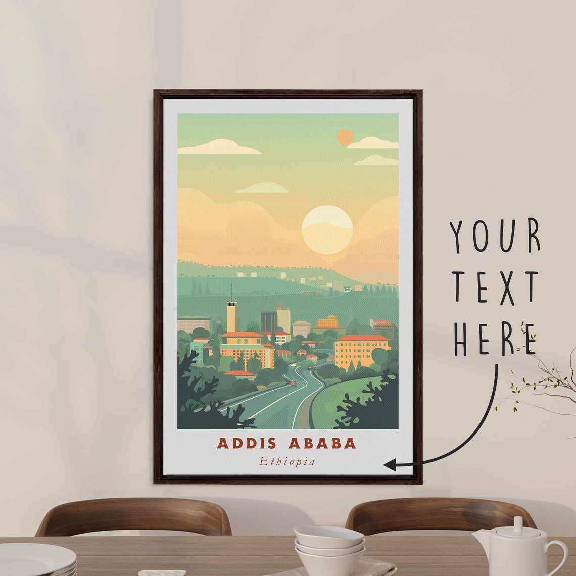 Addis Ababa Ethiopia Hillside City Warm Golden Sun Travel Poster