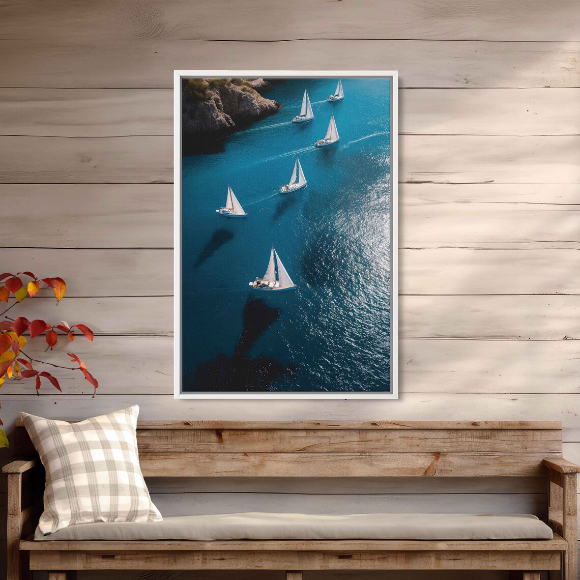 Aerial View Sailboat Regatta Turquoise Water Rocky Cliffs Travel Poster - Image 2
