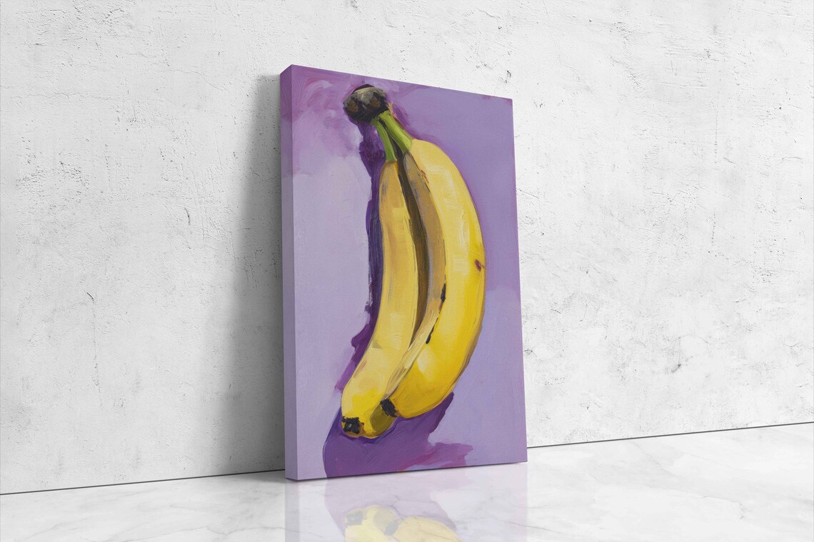 Bananas Oil Painting On Purple Background Print On Ready To Hang Kitchen Decor - Image 4