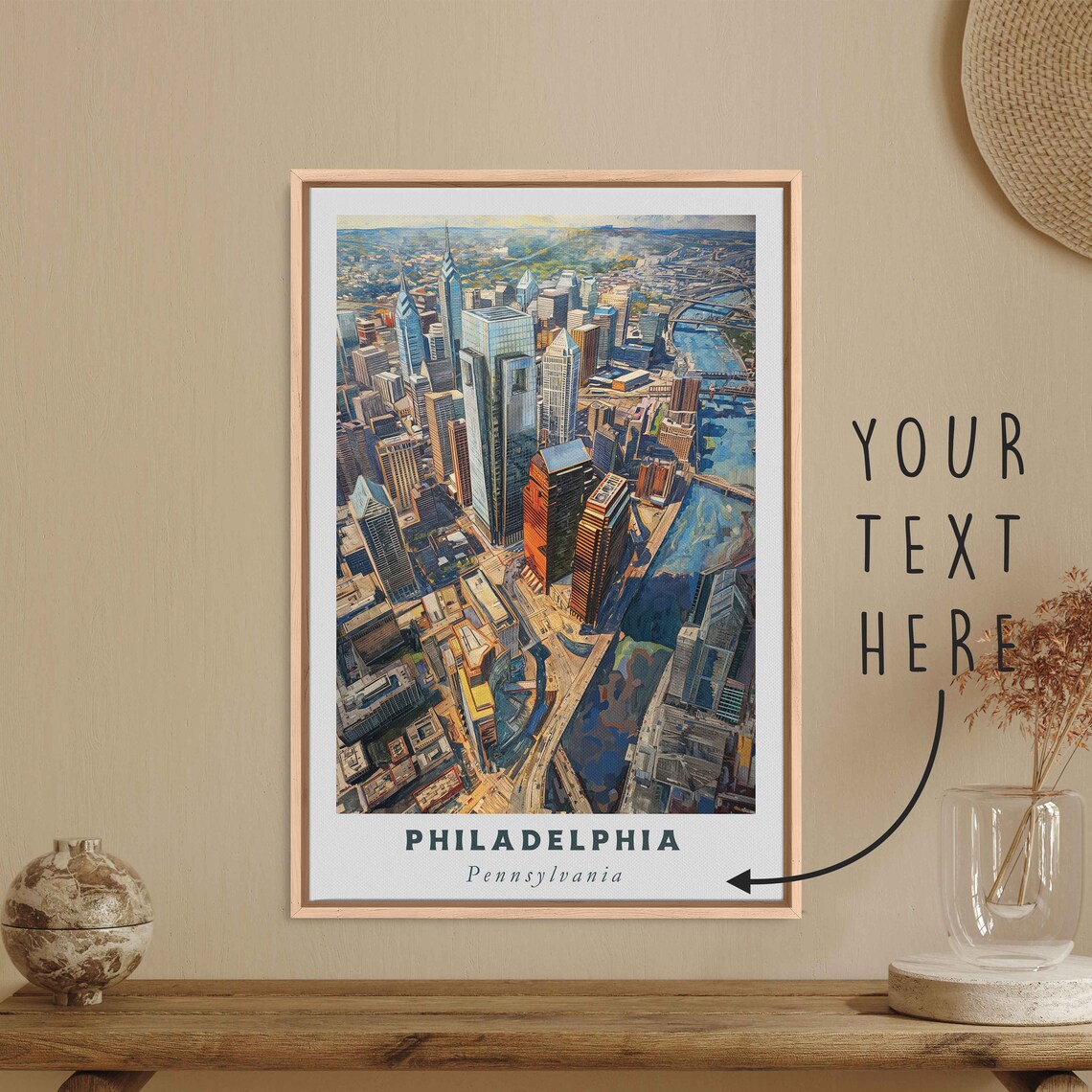 Philadelphia Pennsylvania Center City Aerial Skyline River Day Poster