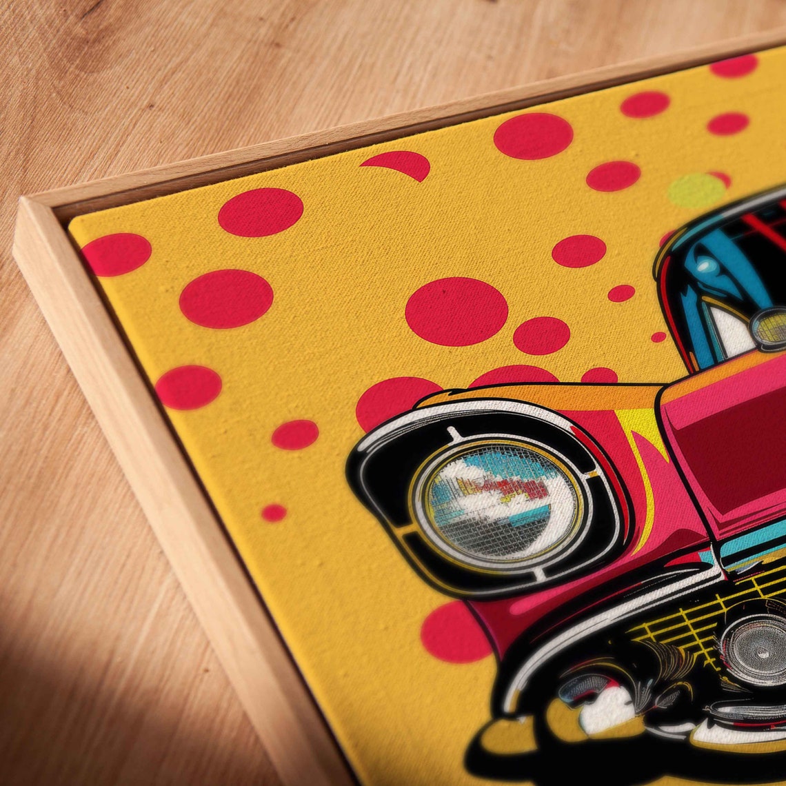Pop Art Front View Classic 1950s American Car Dots Retro Wall Poster - Image 2
