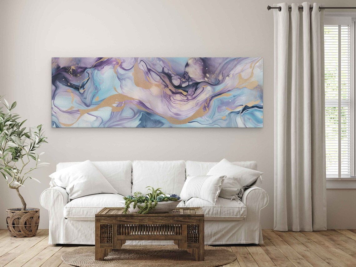 Purple Blue Gold Panoramic Marble Swirl Abstract Wall Art Poster - Image 4