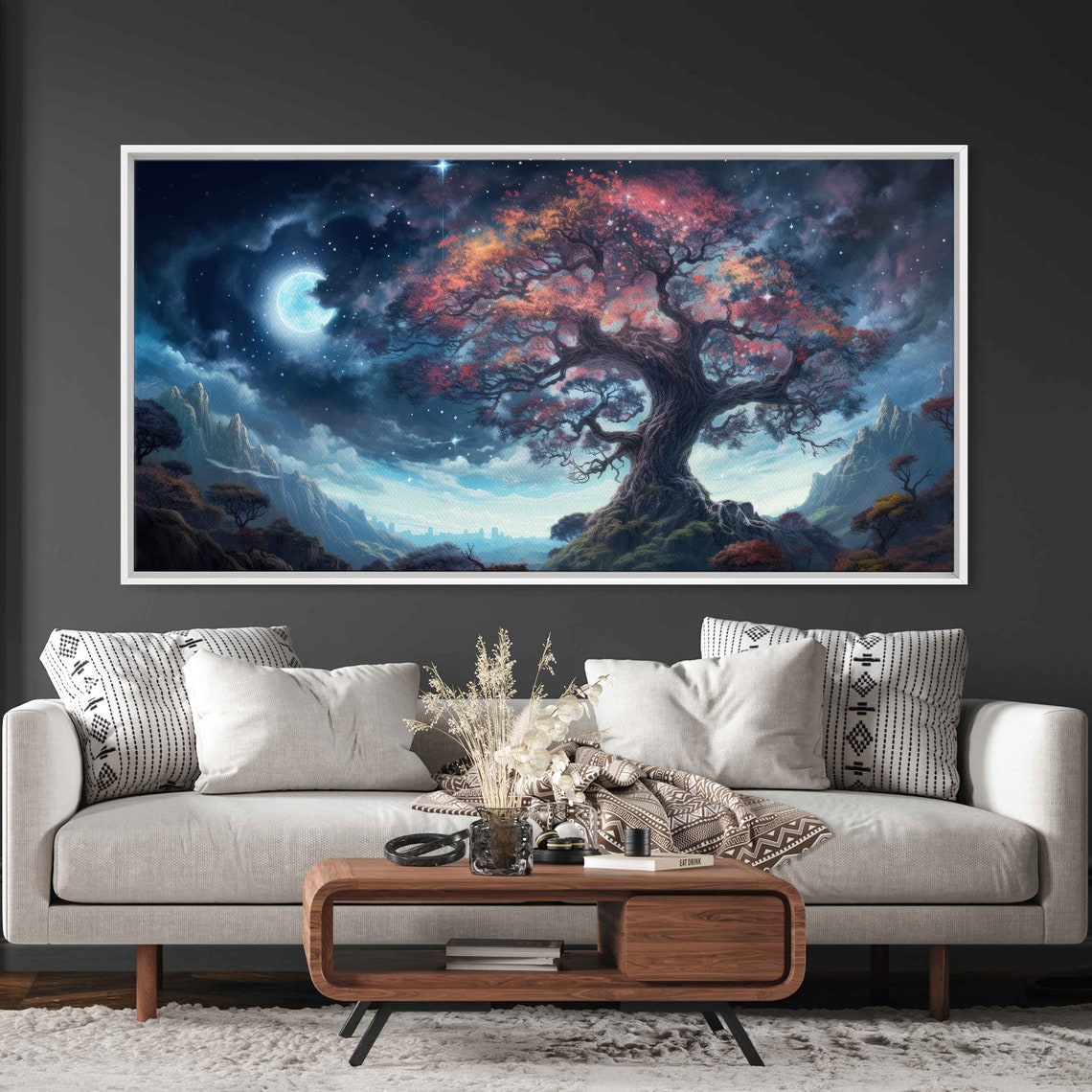 Moonlit Enchanted Tree Wall Art Print Starry Night Sky Magical Nature Ready To Hang - Image 2
