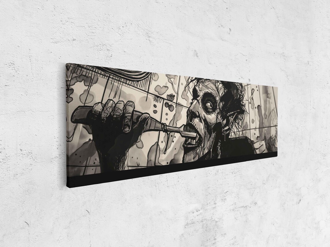 Funny Zombie Brushing Teeth Comic Ink Close-Up Halloween Bathroom Poster - Image 4
