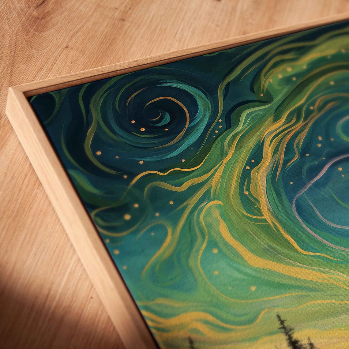 Swirling Northern Lights Over Winding River And Pine Forest Poster - Image 2
