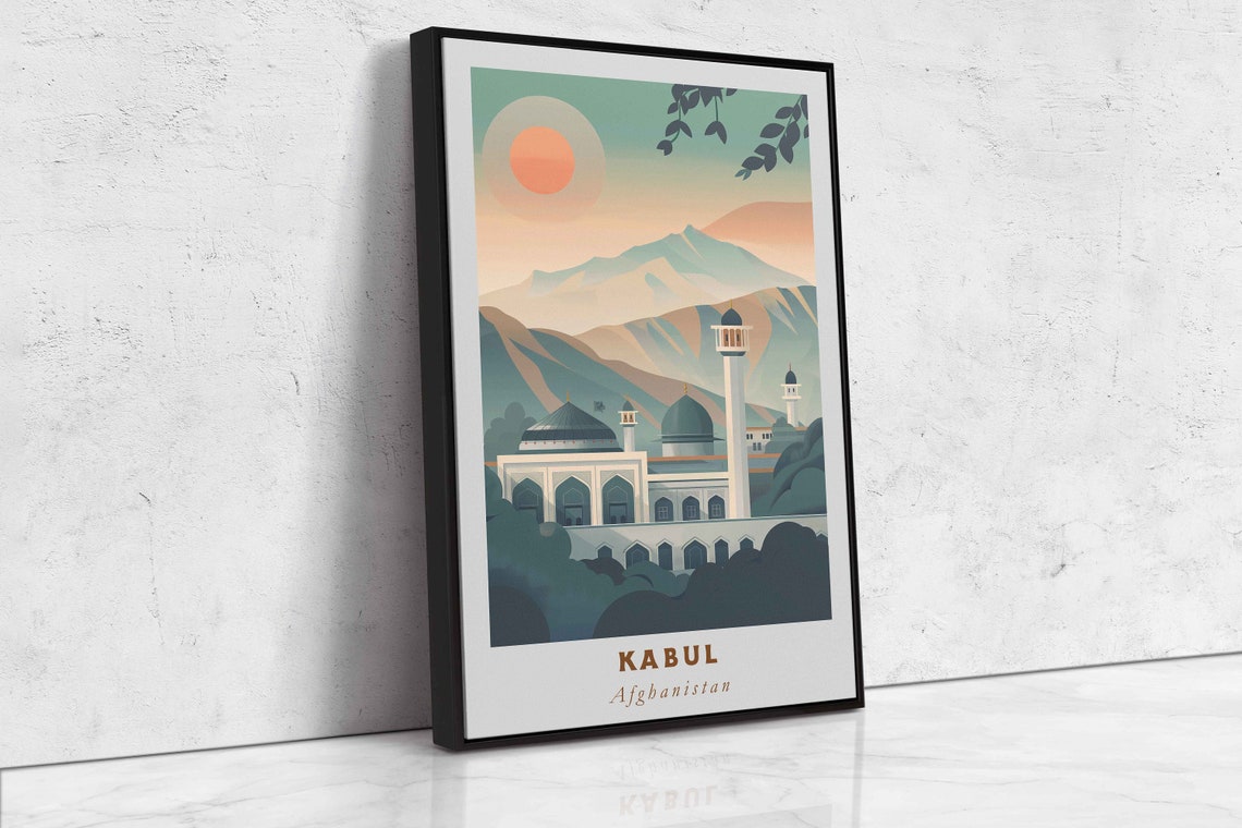 Kabul Afghanistan Mountain Mosque Domes Sunset Travel Poster - Image 2