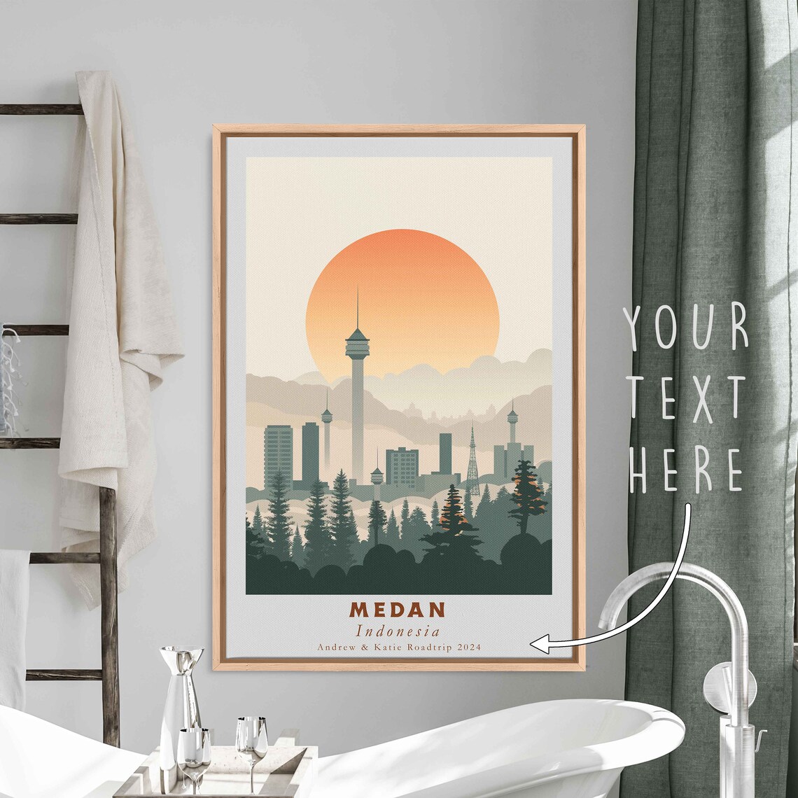 Medan Indonesia TV Tower Sunrise Pine Forest Skyline Travel Poster - Image 3
