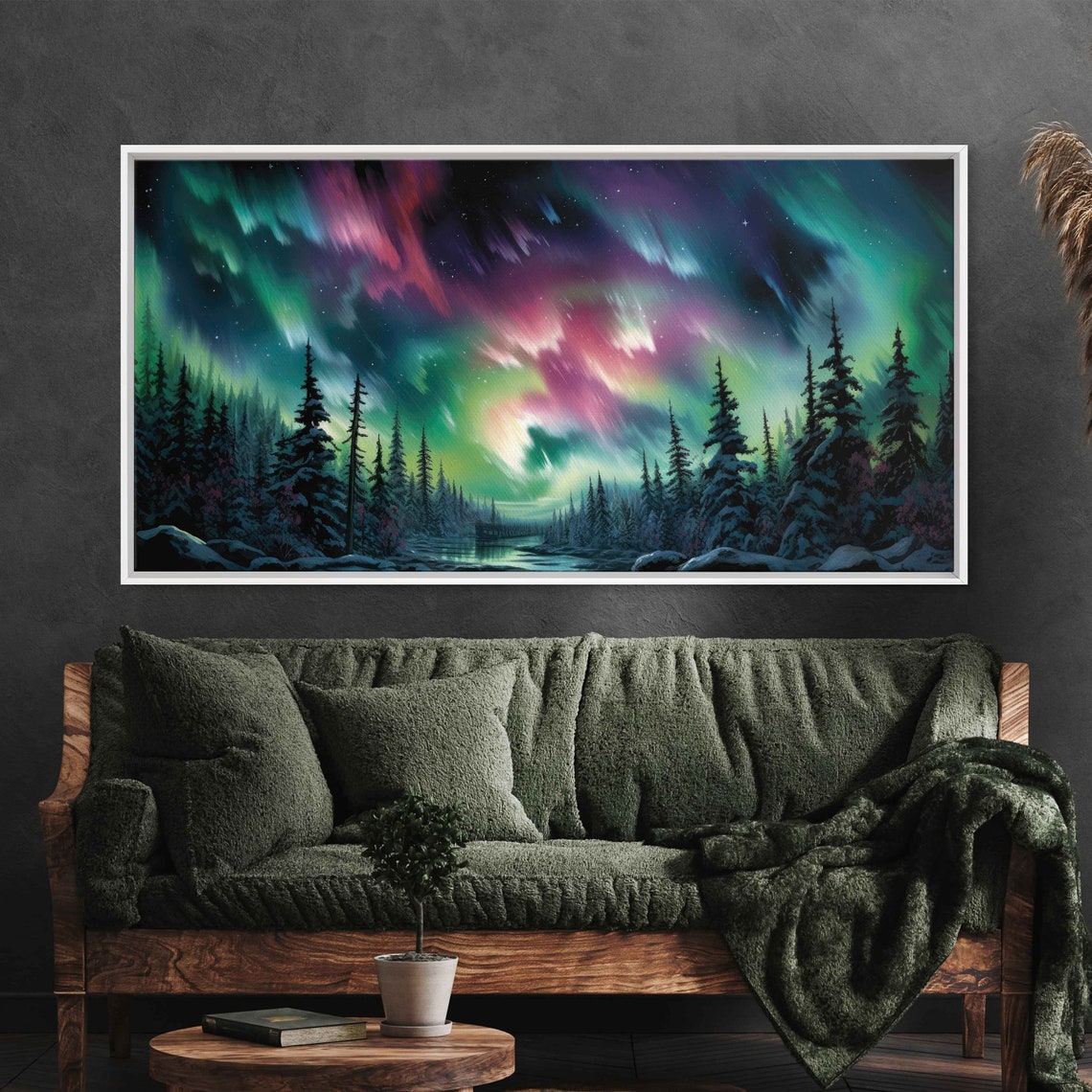 Aurora Borealis Over Snowy Pines Neon Night Sky Northern Lights Poster - Image 3