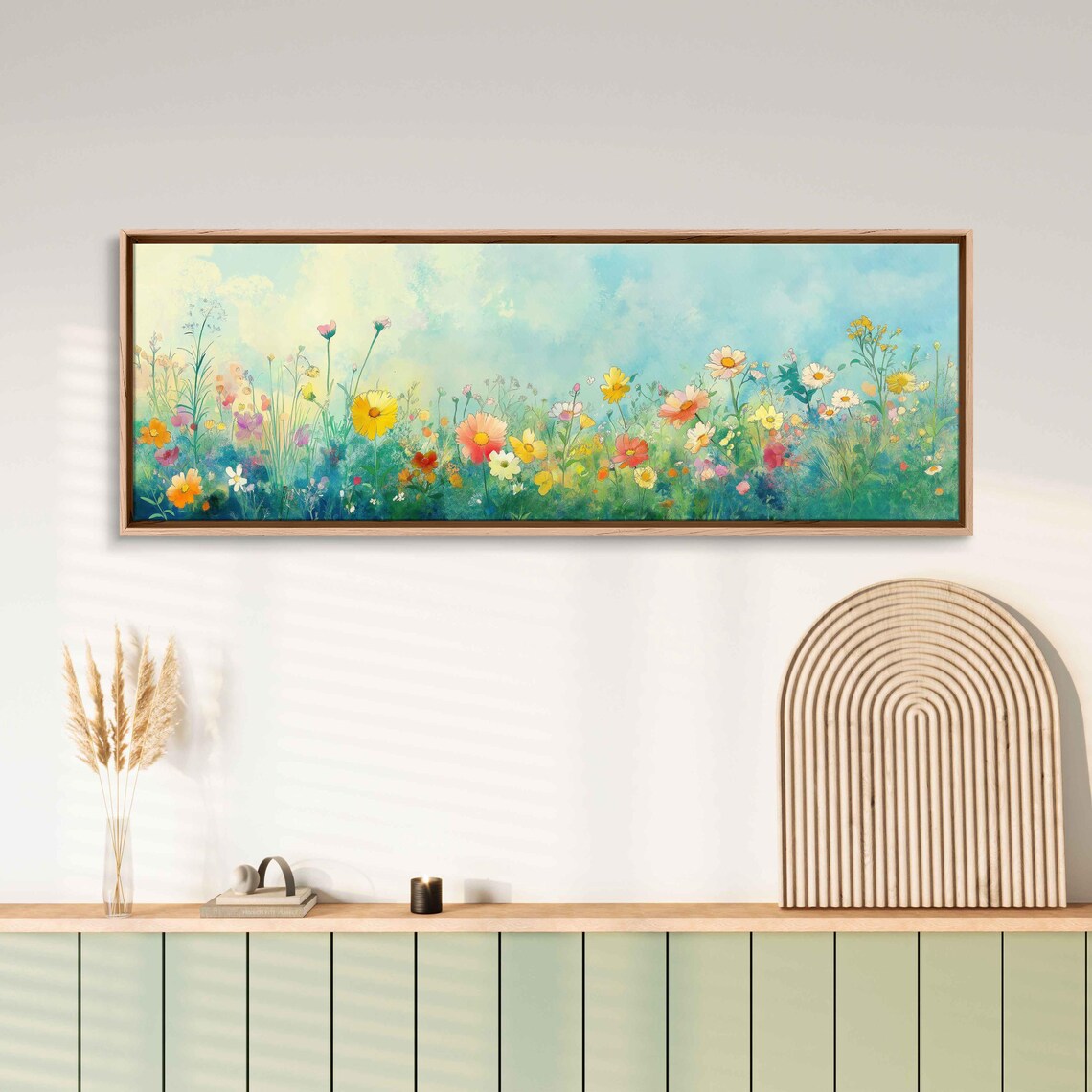 Expansive Meadow Of Wildflowers Dreamlike Watercolor Bright Art Poster