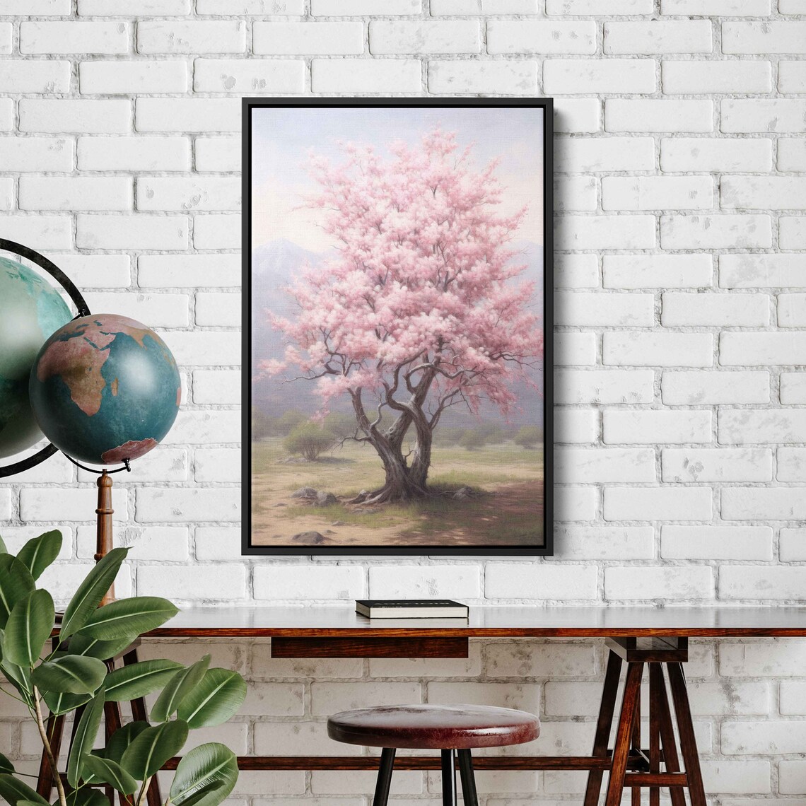 Pink Cherry Tree Blossom Painting Wall Art Framed Print Ready To Hang - Image 2
