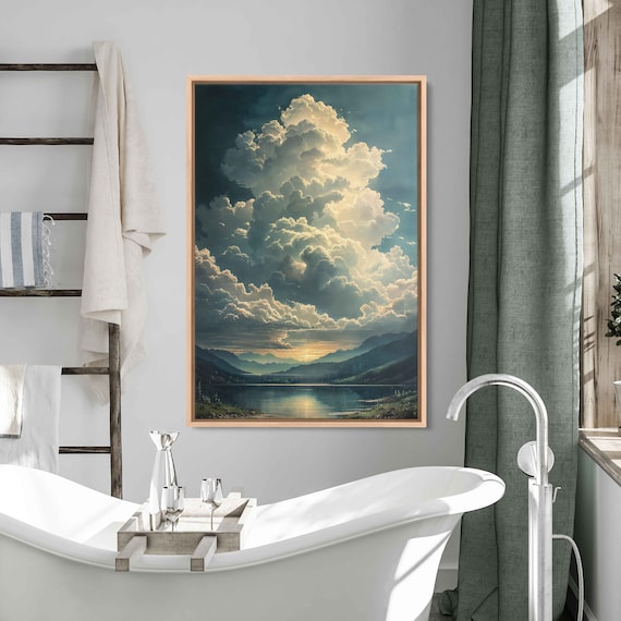 Dramatic Cumulus Clouds Mountain Lake Sunset Reflection Art Poster
