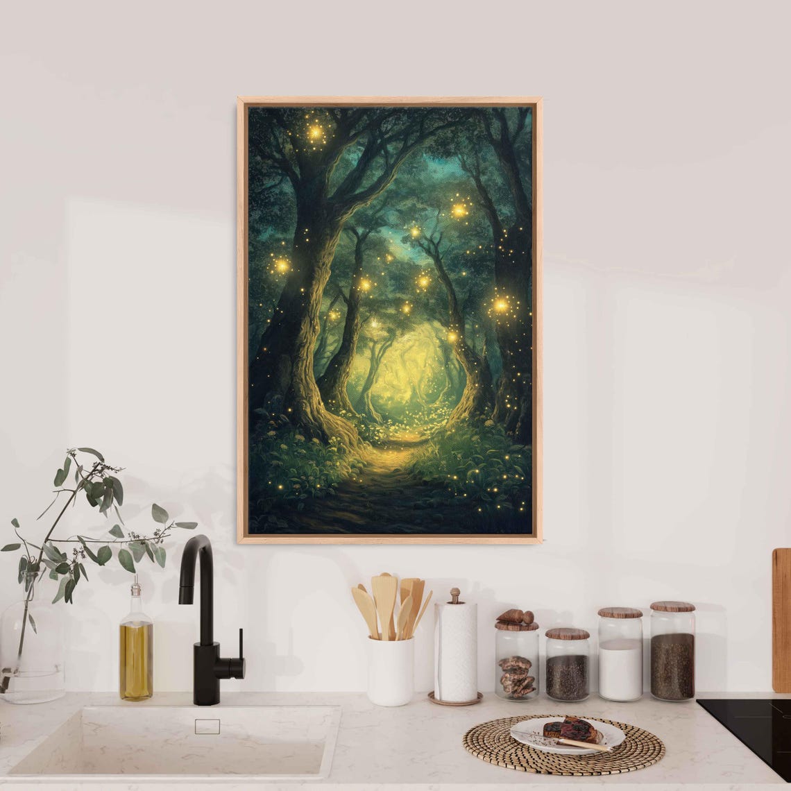 Magical Forest Glade Engulfed With Fireflies Oil Wall Art Print Fantasy Nature Art Enchanted Trees Ready To Hang