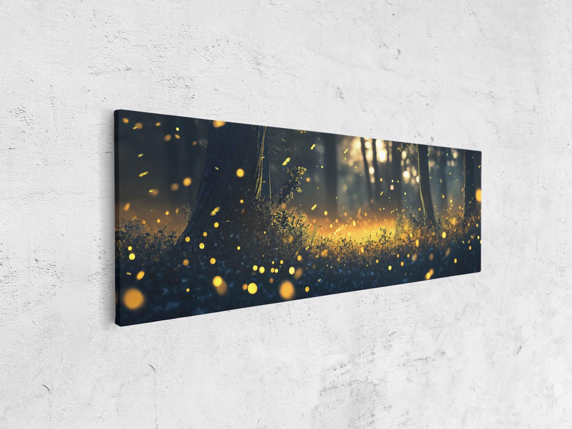 Enchanted Night Forest With Golden Fireflies Panoramic Wall Poster - Image 4