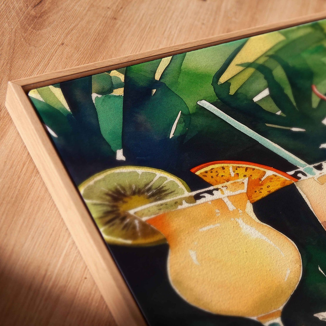 Panaramic Cocktail Painting Palm Trees In Sunset Vibrant Color Wall Art Print Ready To Hang - Image 2