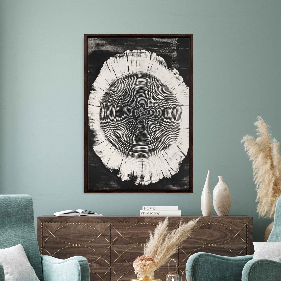 Black And White Tree Ring Abstract Wood Grain Circle Art Poster - Image 3