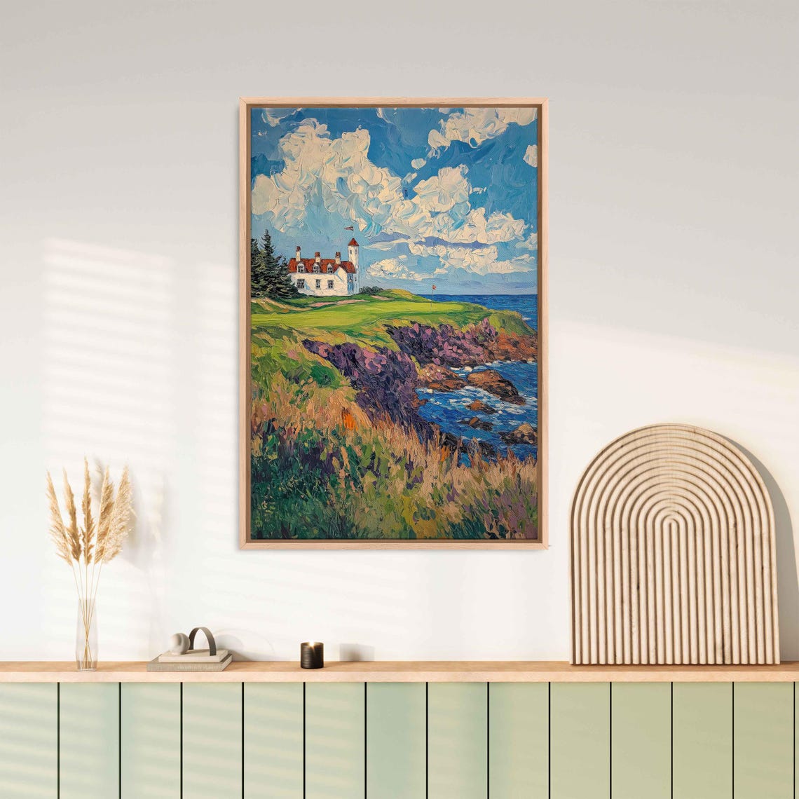 Cliffside Coastal Golf Course White Clubhouse Ocean View Art Poster - Image 3
