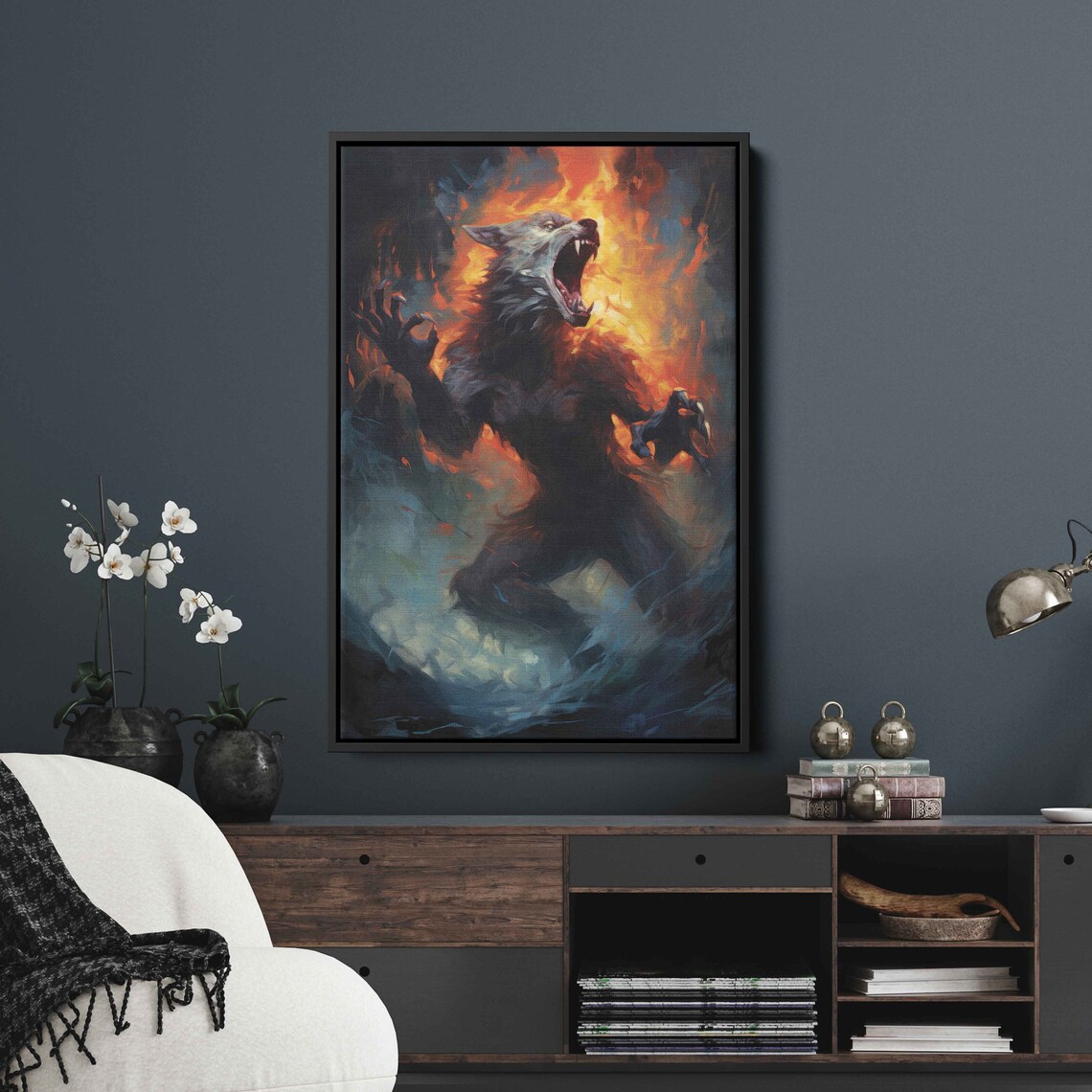 Fiery Werewolf Roaring Amid Flames Horror Fantasy Acrylic Art Print - Image 2