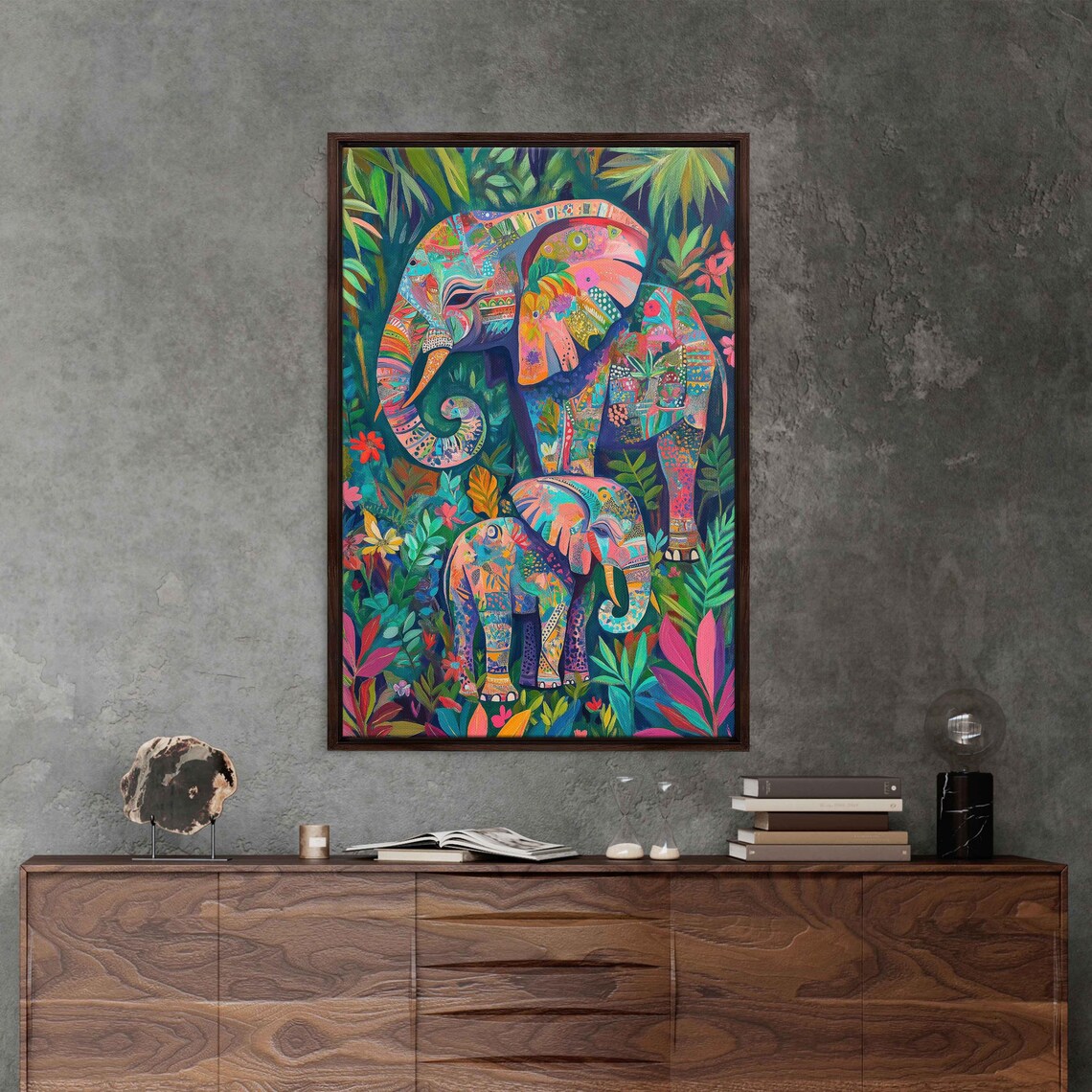Colorful Patterned Elephants Whimsical Jungle Playful Family Wall Art - Image 3