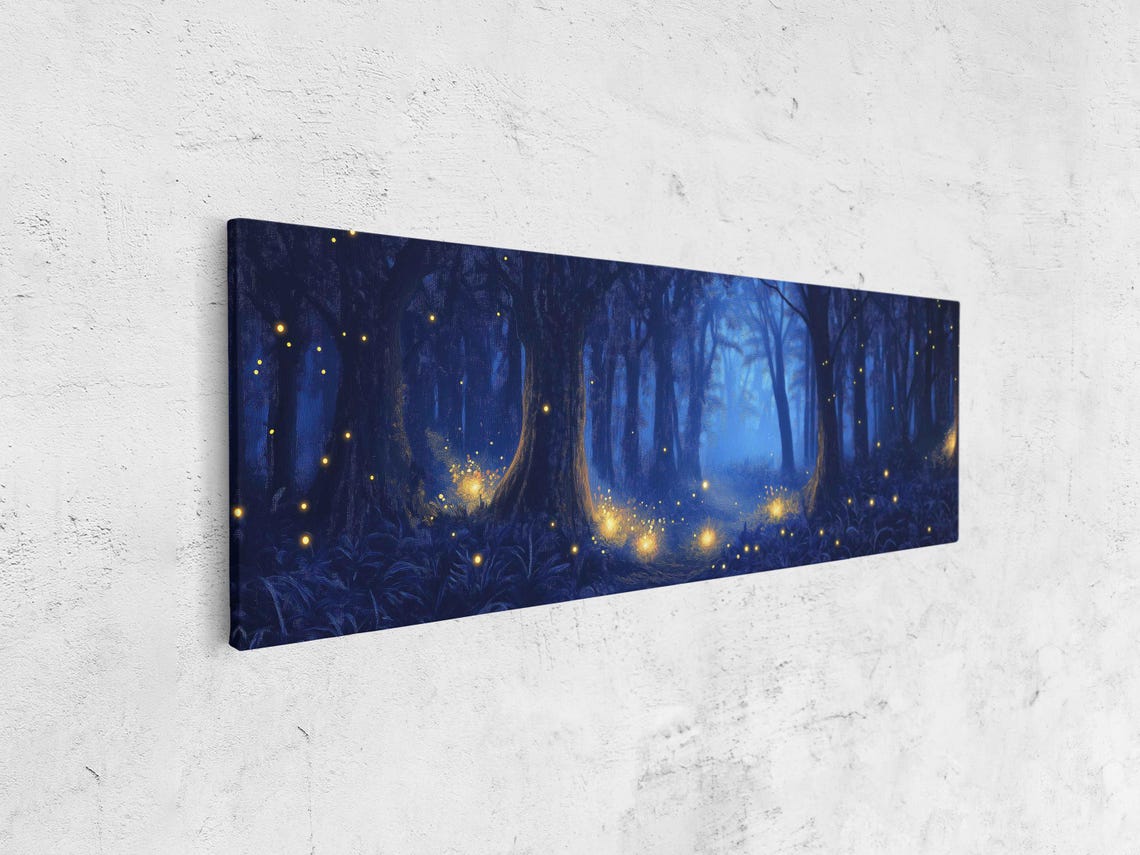 Magical Moonlit Forest Glade Engulfed With Fireflies Oil Wall Art Print Fantasy Nature Art Enchanted Trees Ready To Hang - Image 4