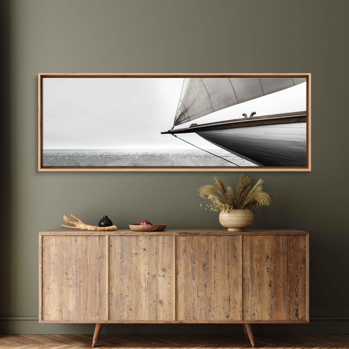 Sailboat Bow And Sail Close-Up Monochrome Panoramic Photo Print
