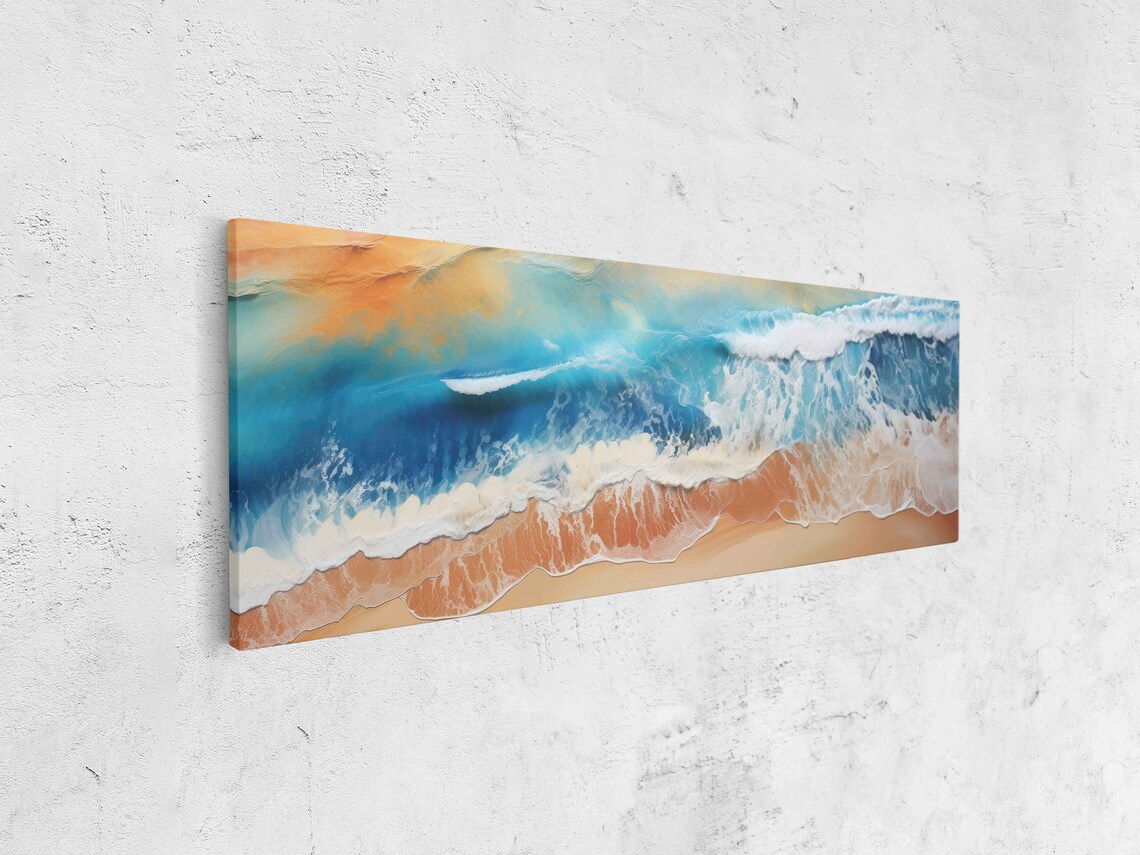 Beach Aerial View Turquoise Waves White Foam Golden Sand Panoramic Poster - Image 4
