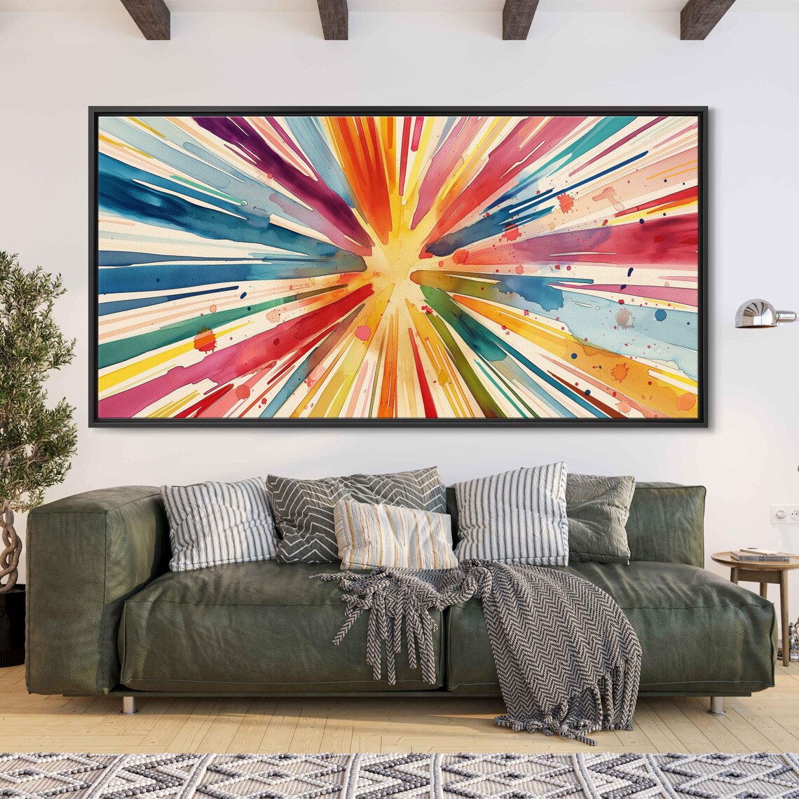 Pop Art Rainbow Starburst Explosion Colorful Watercolor Wall Poster