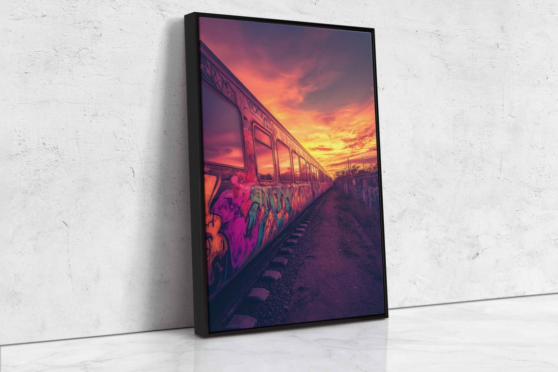 Graffiti Train Car At Sunset Wall Art Print Urban Landscape Vibrant Colors - Image 4