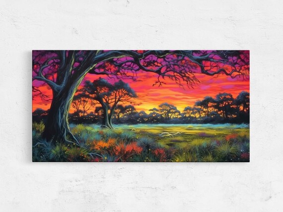 Neon African Plains Framed Print Ready To Hang