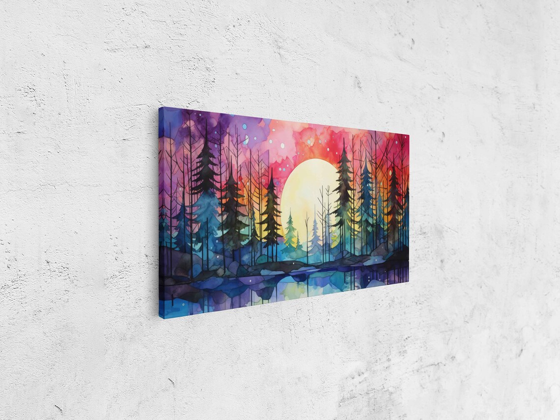 Watercolor Celestial Moonlit Forest Art Print - Image 4