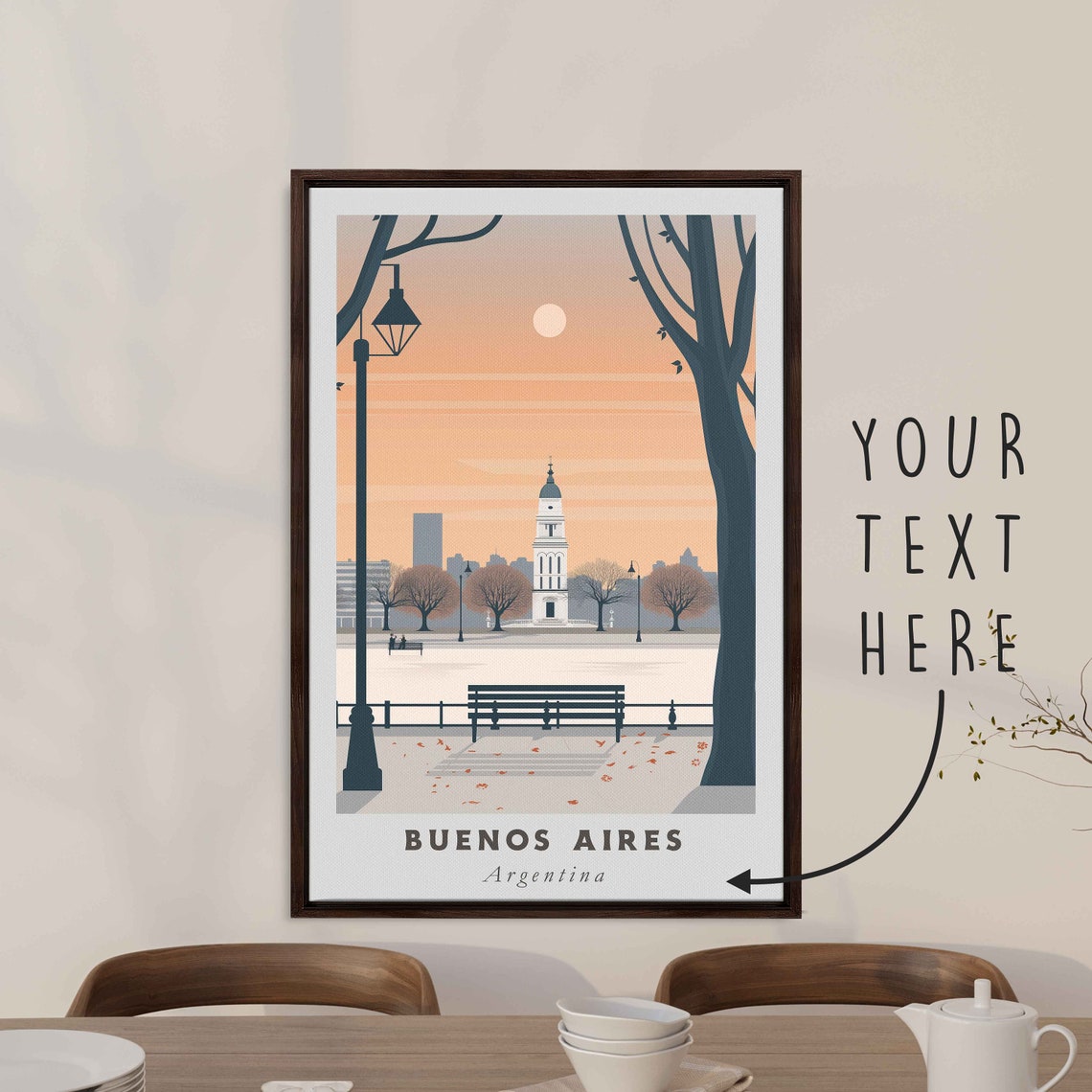Buenos Aires Argentina Autumn Park Sunset Bench Clock Tower Poster