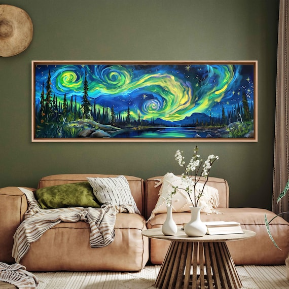 Stunning Northern Lights In Sky Over Forest Acrylic Wall Art Print Van Gogh Inspired Starry Night Sky Ready To Hang