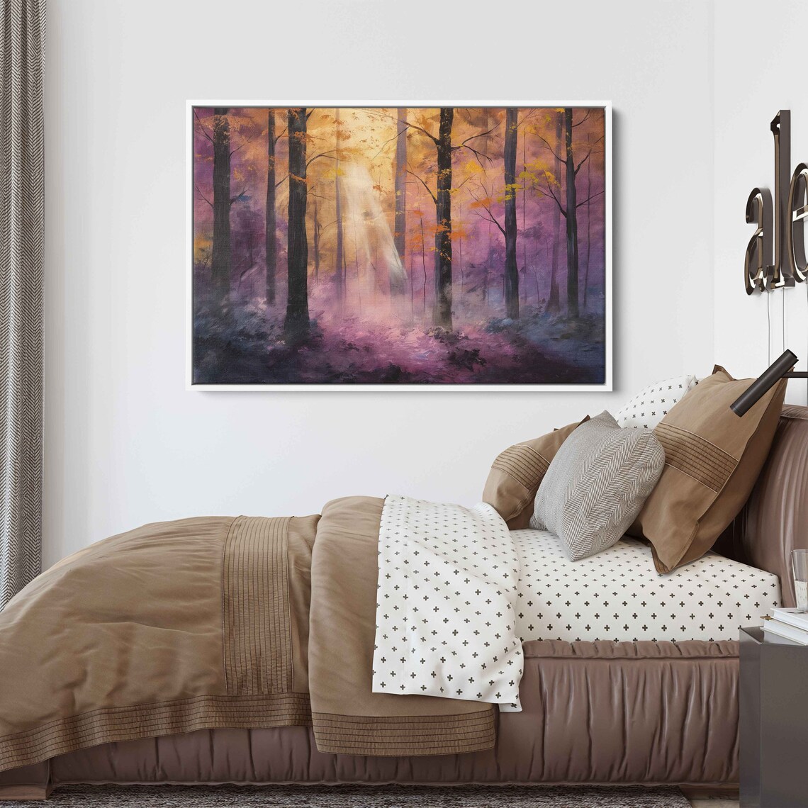 Enchanted Forest Sunbeams Through Tall Trees Misty Woodland Art Poster - Image 2