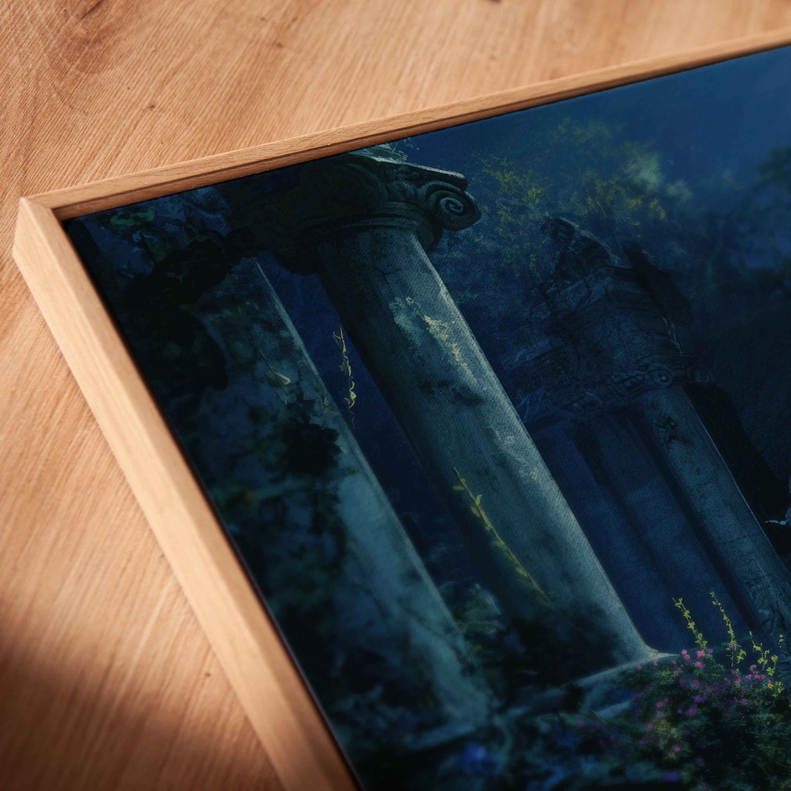 Moonlit Ancient Garden Ruins Statues Under Full Moon Night Poster - Image 2