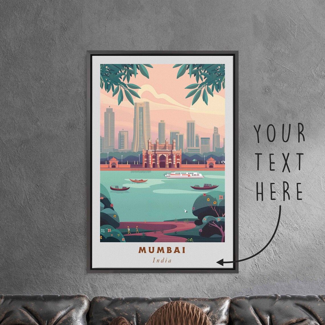 Mumbai India Gateway of India Harbor Boats Sunset Travel Poster