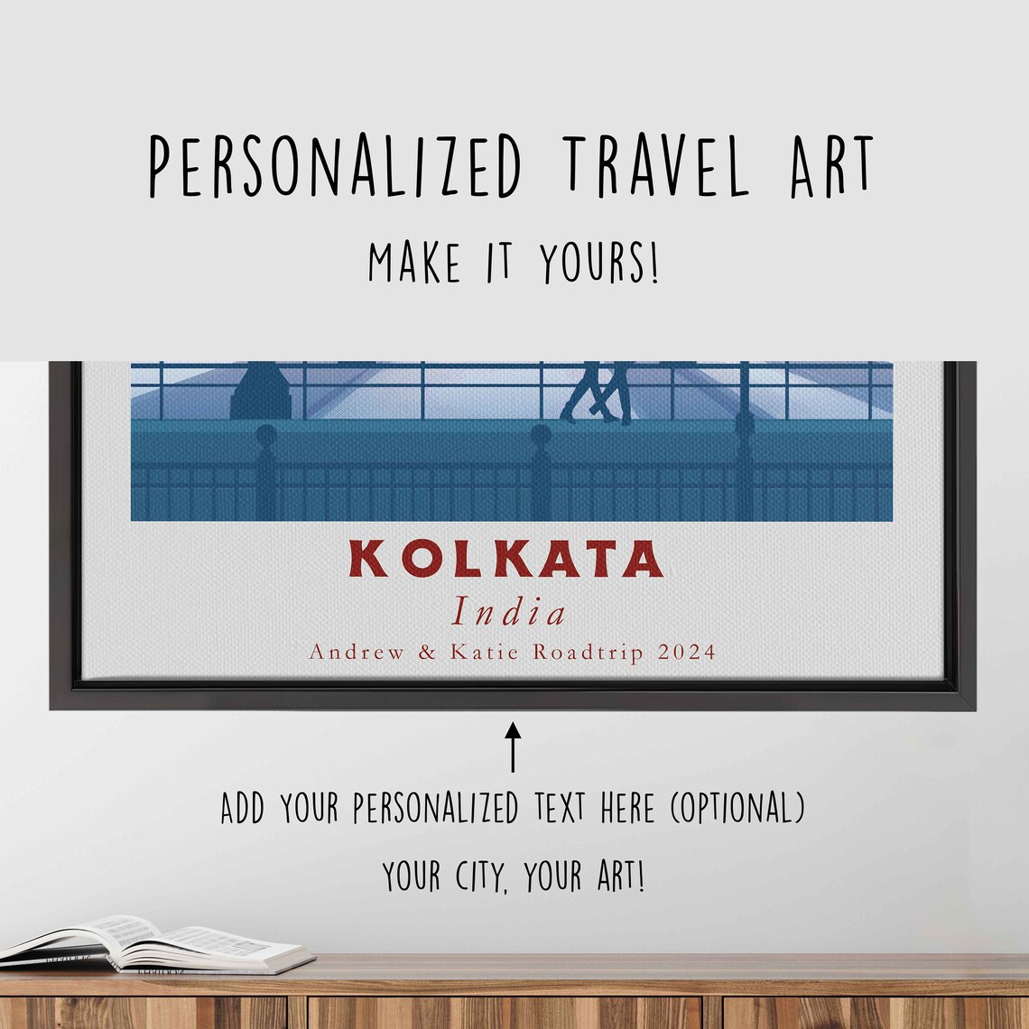 Kolkata India Victoria Memorial Tram Sunset Minimalist Travel Poster - Image 4