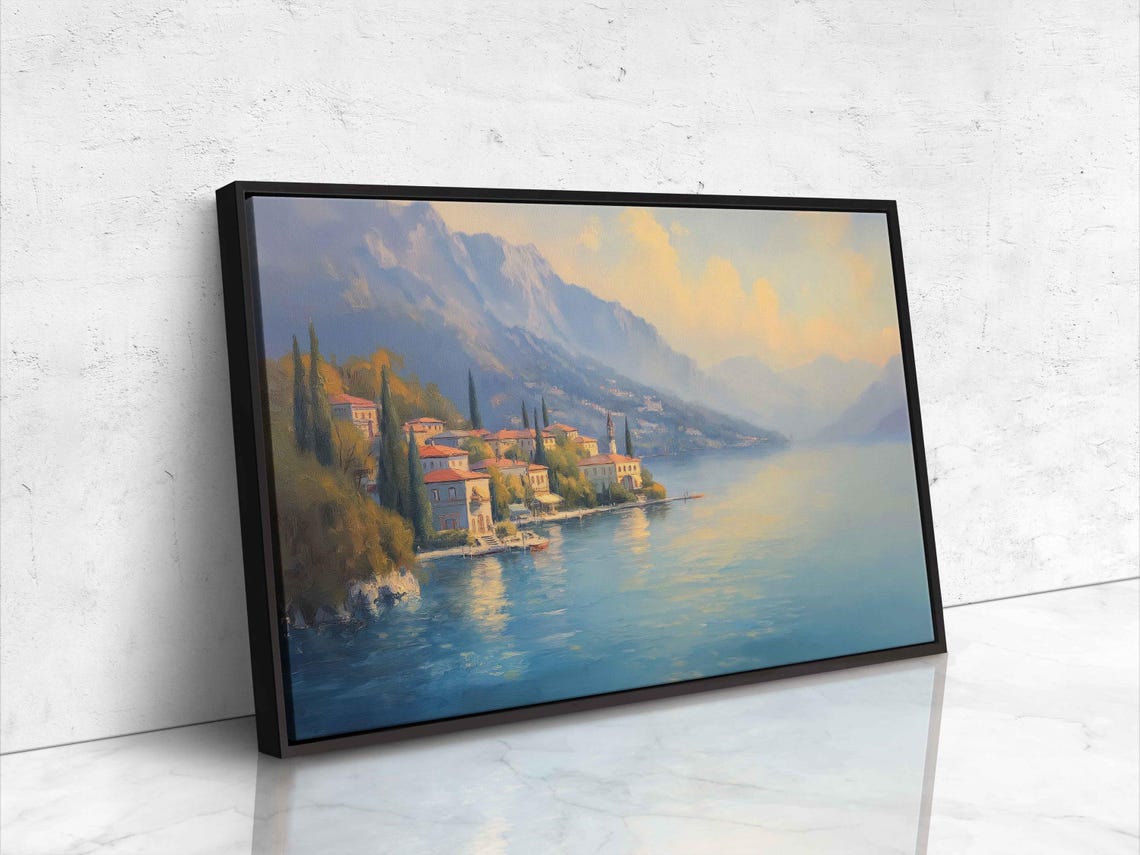 Lake Como Wall Art Print Charming Villas Hazy Sunset Blue Waters Serene Landscape - Image 4