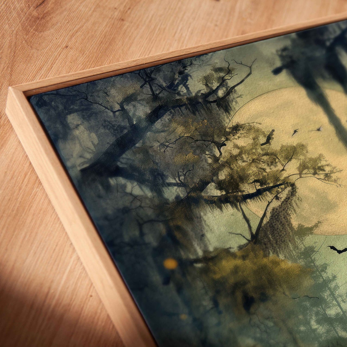 Misty Swamp Boardwalk Under Full Moon Bats Fireflies Night Poster - Image 2