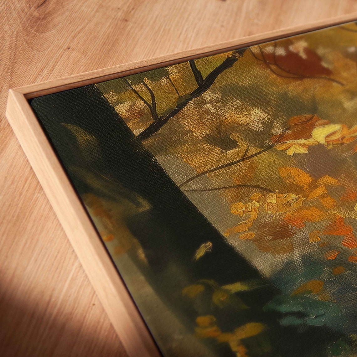 Golden Autumn Forest Path Sunlit Fall Leaves Painting Poster - Image 2