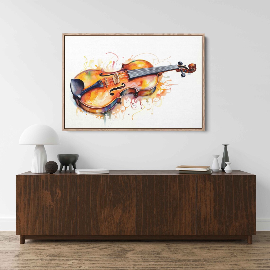 Watercolor Violin Horizontal Colorful Splash Music Lover Instrument Art - Image 3