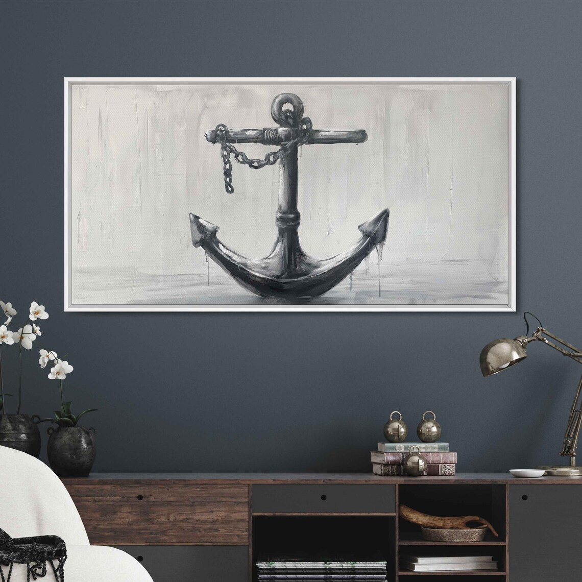 Gray Anchor With Chain Soft Watercolor Wash Nautical Wall Poster - Image 3