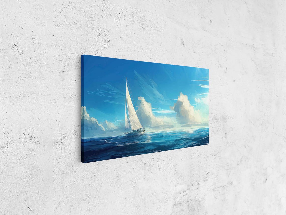 Sailboat Racing On Deep Blue Ocean Under Dramatic Cloudy Sky Poster - Image 4