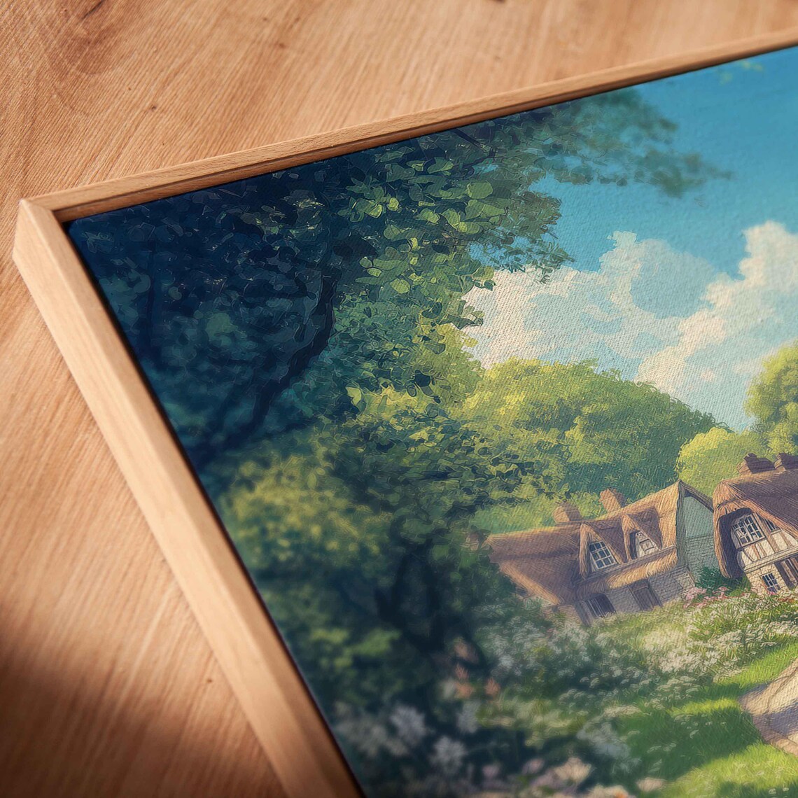 Thatched Roof Village Cottages Along A Flower Lined Lane Poster - Image 2