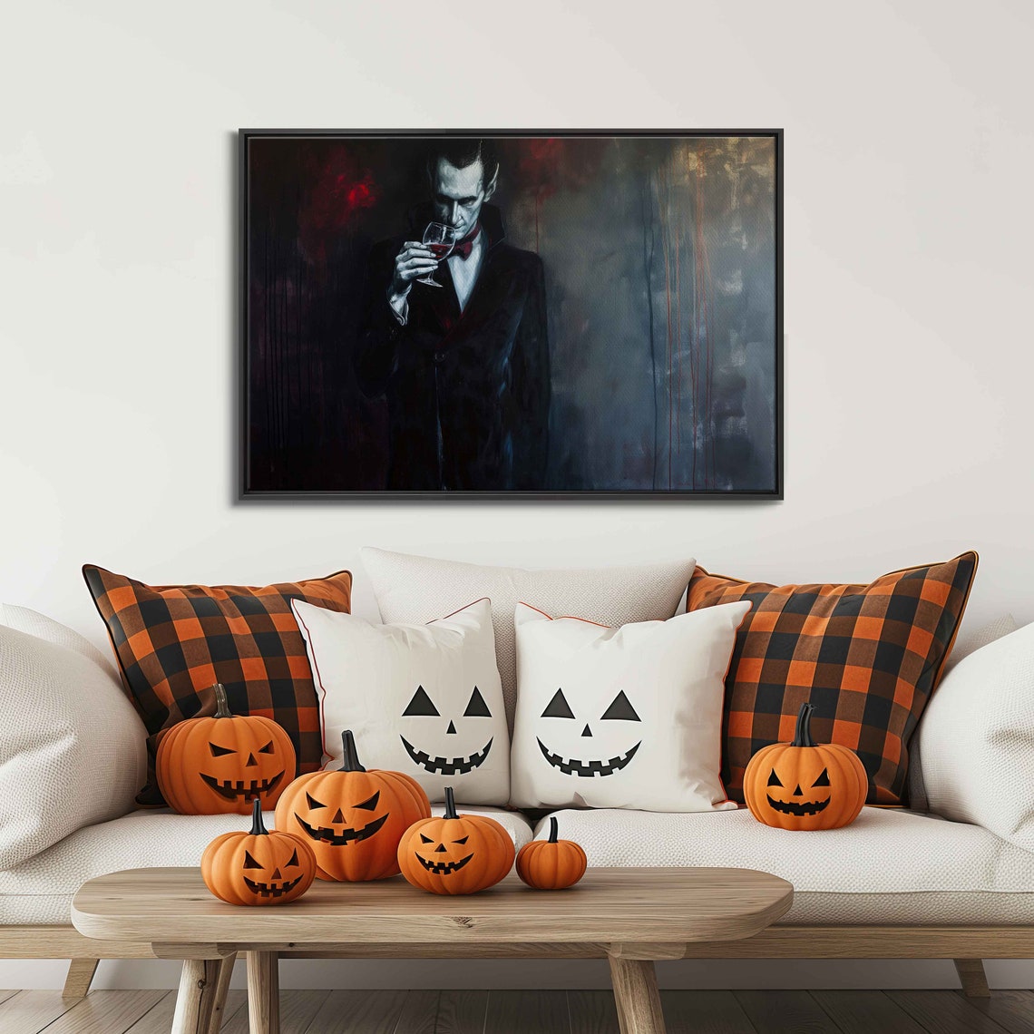 Vampire Gentleman Suit Bow Tie Sipping Red Wine Gothic Halloween Print - Image 3