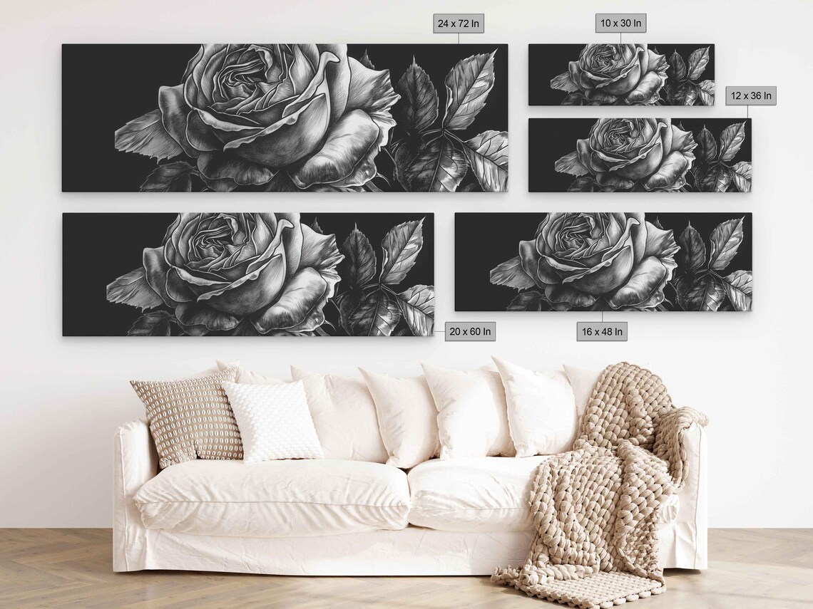 Detailed Black Rose Close Up On Dark Background Floral Ink Art Poster - Image 2