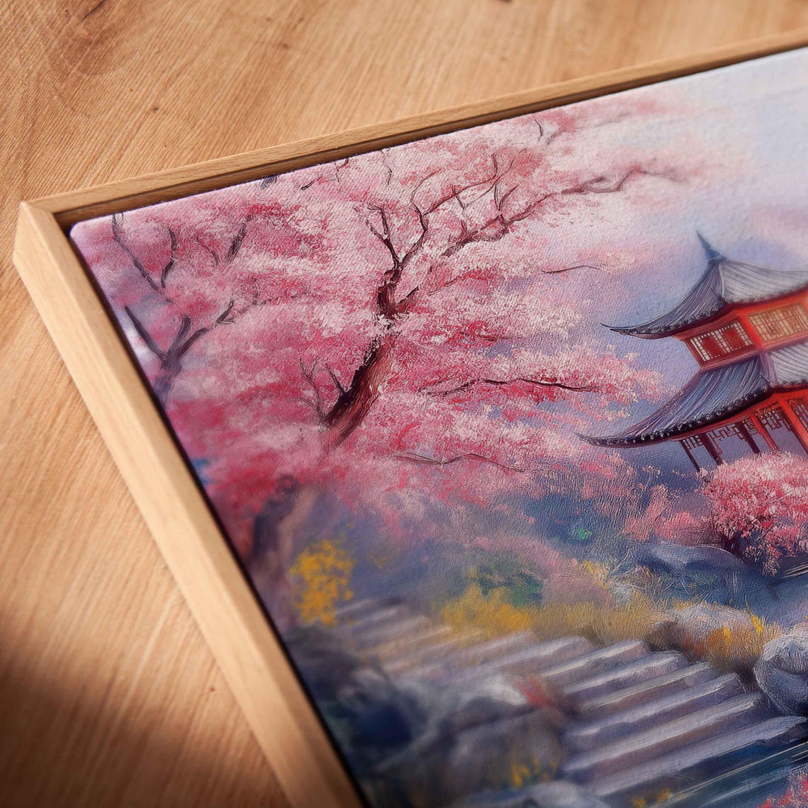 Cherry Blossom Pavilion Lakeside Mountains Asian Landscape Poster - Image 2